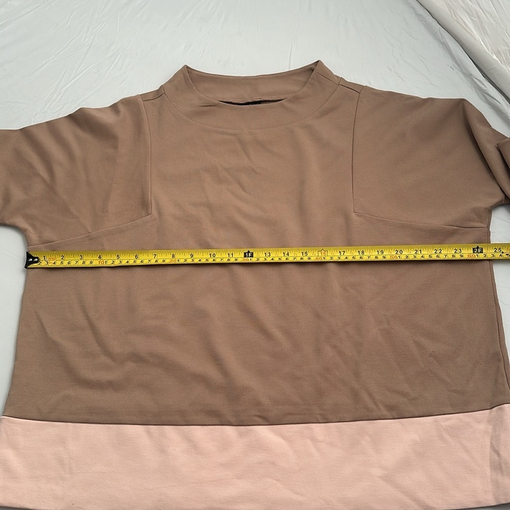 Ann Taylor tan and peach colorblock mock neck top - Picture 7 of 10